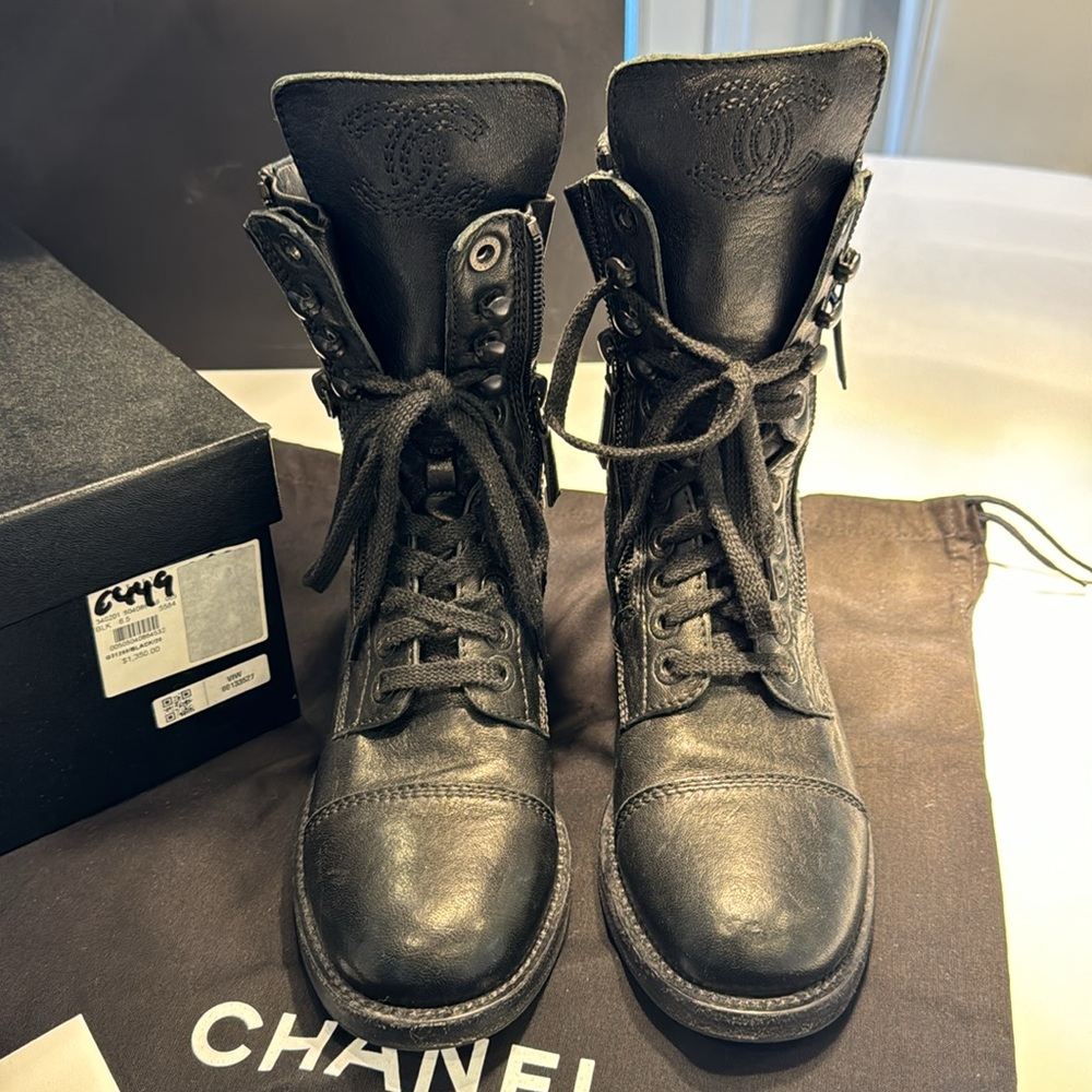 Chanel Lace Up Combat Bootsts